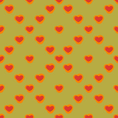 Line art seamless pattern in the form of a red heart on color figure. Romance graphic texture. Holiday celebration concept. Decorative print. Geometric bright wallpaper. Black contour line