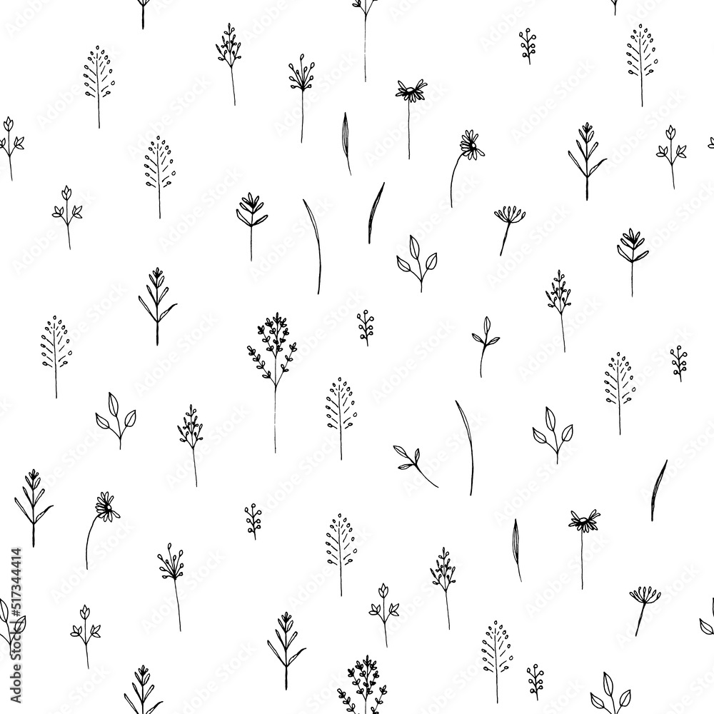 Poster Cute vector seamless pattern with simple florals for design