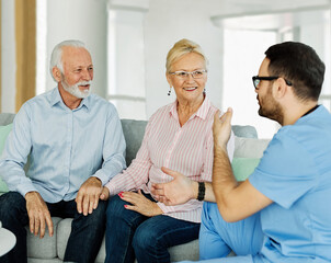 nurse doctor senior couple care caregiver help assistence retirement home nursing elderly man woman insurance