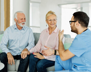 nurse doctor senior couple care caregiver help assistence retirement home nursing elderly man woman...