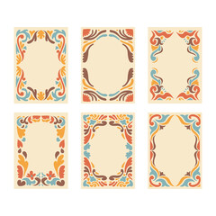 Vintage Set of Flower Frame, Foliage Collection with Abstract floral Botanical bundle Elements. Nature of plants. 90s Groovy Retro psychedelic Style border, suitable for wedding invitation art poster