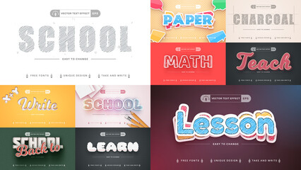 Set 10 School Editable Text Effects | Font Styles - obrazy, fototapety, plakaty