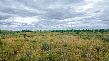 Fototapeta premium An Old Hunting Stand in a Natural Meadow