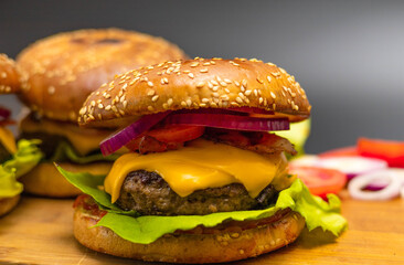 CLOSE-UP PICTURE OF HOMEMADE HAMBURGERS