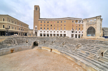 The center of the Italian city of Lecce with a Roman amphitheater.