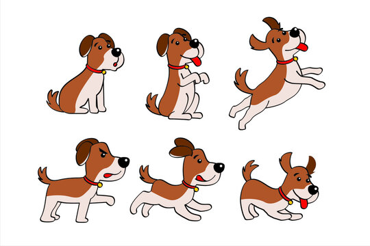 Happy puppy set. Cartoon dog collection vector illustration