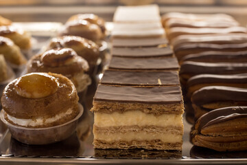 different sweet cakes from a Spanish pastry shop