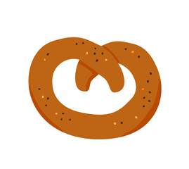 Single pretzel icon on white background flat vector illustration.
German sketch brezel. Can be used for menu, cafe, restaurant, poster, banner, emblem, sticker, placard and other design.