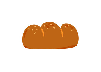 Loaf of brown rye bread. Fresh whole-grain bakery. Cereal food from dough with sesame seeds. Colored flat vector illustration isolated on white background
