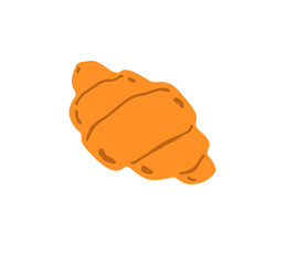 Top view of french croissant. Bakery isolated on white background. Colored flat vector illustration of sweet dessert.Hand drawn doodle sketch.