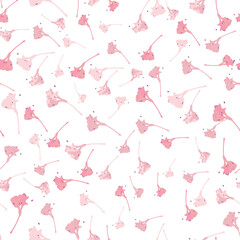 seamless plants pattern background with pink flower petals , greeting card or fabric