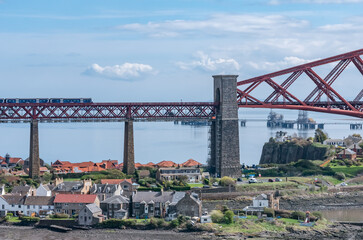 Landscape view of Queensferry Crossing railway bridge on a nice spring day 
