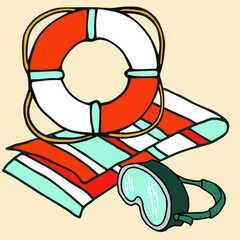 Summer vacation set towel lifebuoy diving mask