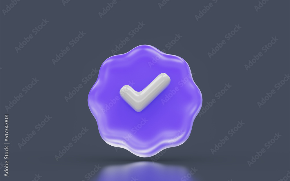 Aufkleber check mark sign minimalistic look on dark background 3d render concept for confirm approve correct