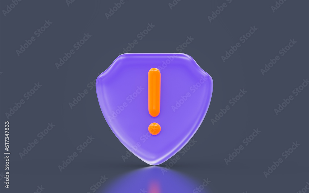 Poster security shield exclamation sign minimalistic look on dark background 3d render concept for alert