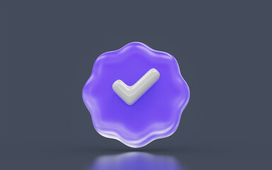 check mark sign minimalistic look on dark background 3d render concept for confirm approve correct