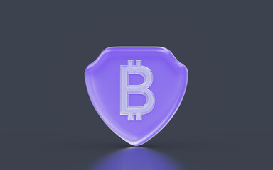 Obraz premium bitcoin sign with security shield minimalistic look on dark background 3d render concept