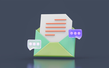 envelope document with message sign minimalistic look on dark background 3d render concept 