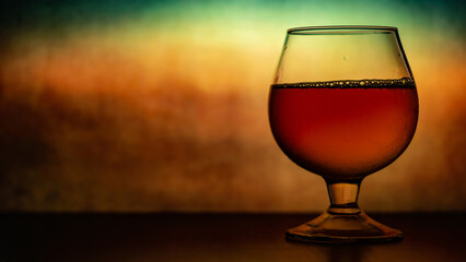 a glass with a cognak on theold vintage background 
