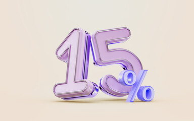 mega shopping offer 15 percent discount metallic glossy 3d render concept for holiday festival 