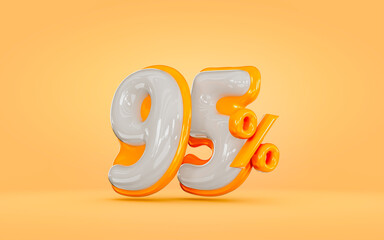 realistic glossy 95 percent discount  on orange background 3d render concept for mega sell offer - obrazy, fototapety, plakaty