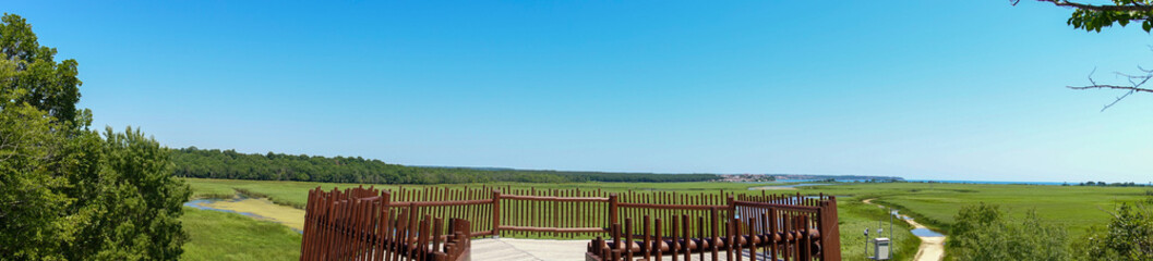 Igneada Floodplain Forests National Park.Mert lake located in Igneada district, Kirklareli city. Longoz forests, reeds and lake. Turkey's natural wonder places. View from bird watching tower.Panoramic