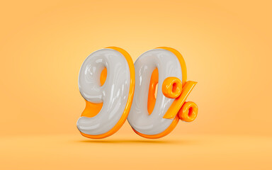 realistic glossy 90 percent discount  on orange background 3d render concept for mega sell offer