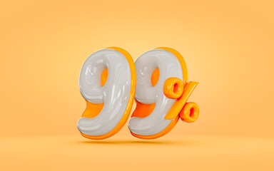 realistic glossy 99 percent discount  on orange background 3d render concept for mega sell offer