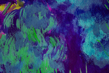 Abstract background closeup of a painting with brushstrokes. Rough art paint smear. Large multicolor spots of brush strokes and palette knife on the canvas