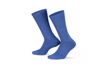 Pair of blue cotton socks isolated on white. Set of short socks for sports as mock up and label for...