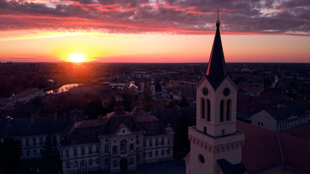 Zrenjanin cityscape in sunset time.