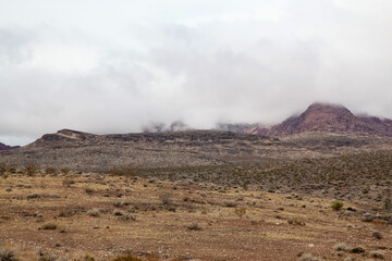 Fototapeta na wymiar View of red rock canyon national park in Foggy day at nevada,USA.