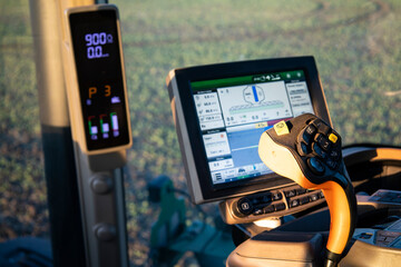 Internal structure of agricultural machinery. view from the cabin of agricultural machinery.