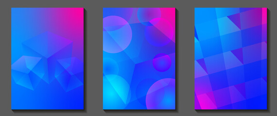 Fototapeta premium Abstract 3d geometric vector art background for cards, flyer, poster, banner and cover design. Modern set with 3d optical illusions. Minimalist futuristic wallpaper design for social media. Gradient.