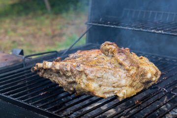 Delicious grilled pork ribs a the hot BBQ barbeque picnic