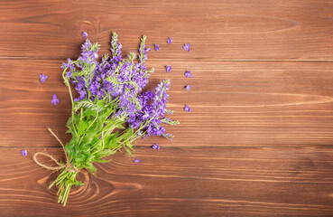 Bouquet of wild flowers on the table.