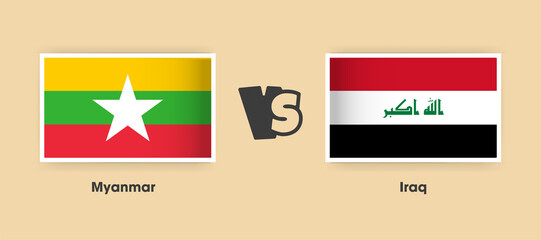 Myanmar vs Iraq flags placed side by side. Creative stylish national flags of Myanmar and Iraq with background