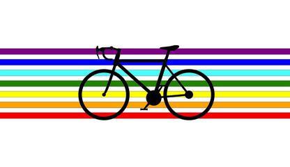 Fototapeta premium bicycle: illustration with bicycle symbol in black shape, on a rainbow band, because it gives joy and color to travel with an eco-sustainable vehicle.
