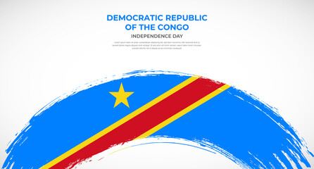 Abstract brush flag of Democratic Republic of the Congo in rounded brush stroke effect vector illustration
