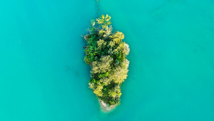 aerial view of small island and forest