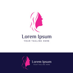 Silhouette beautiful woman face with leaves, logo for women's salon and skincare. Vector logo design template.