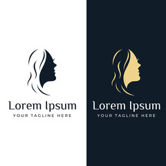 Silhouette beautiful woman face with leaves, logo for women's salon and skincare. Vector logo design template.