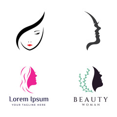 Silhouette beautiful woman face with leaves, logo for women's salon and skincare. Vector logo design template.