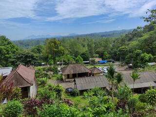 Fototapeta na wymiar View of the slopes of Mount Agung from Pajinengan Agung Tap Sai Temple.