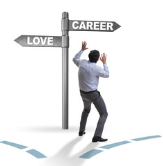 Businessman having hard choice between love and career
