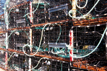 Obraz premium stacked Lobster Cages Maine Coastline