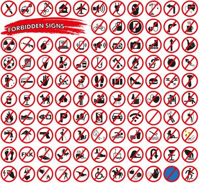 Set of prohibition signs on white background.