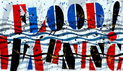 Poster flood warning sign grungy style, vector illustration. Global warming and climate change concept. © Kirsten Hinte