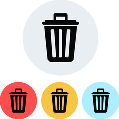 Set of flat colored simple web icons (recycle bin), vector illustration.