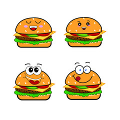 Set of Cartoon funny burger.Cheese burger cartoon icon illustration.